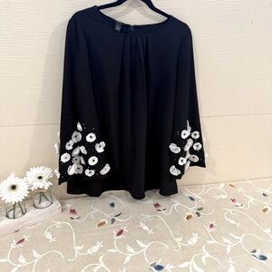 Alfani Black Top with White Floral Accents
